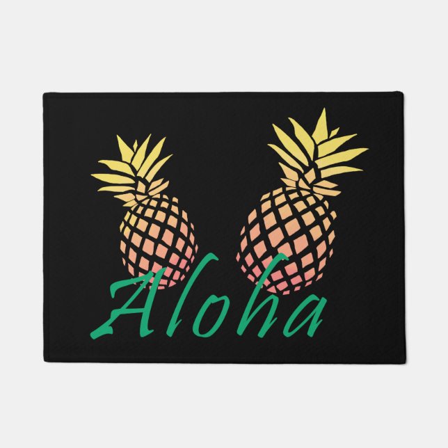 tropischer "aloha" Text des Sommers, bunte Ananas Fußmatte (Vorderseite)