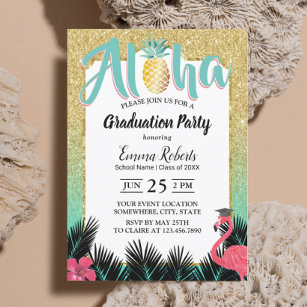 Tropischer Ananas Aloha Gold Glitzer Abschluss Einladung