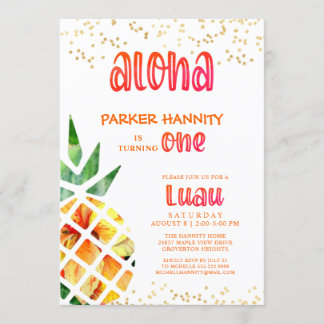 Tropischer Ananas Aloha Luau zum ersten Geburtstag Einladung