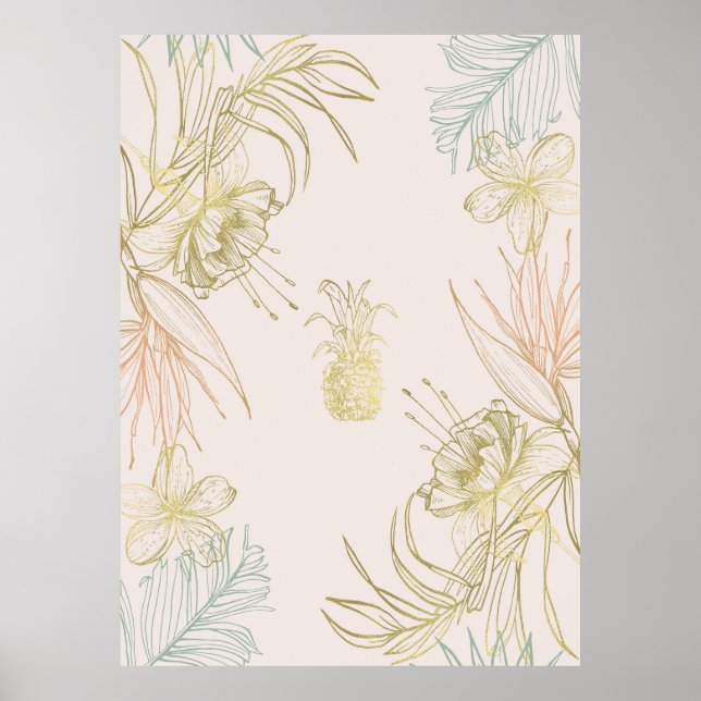 Tropischer Ananas-Ananas-Ananas-Gold-Blush Poster (Vorne)