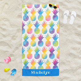 Tropischer Ananas Blue Watercolor Individuelle Nam Strandtuch