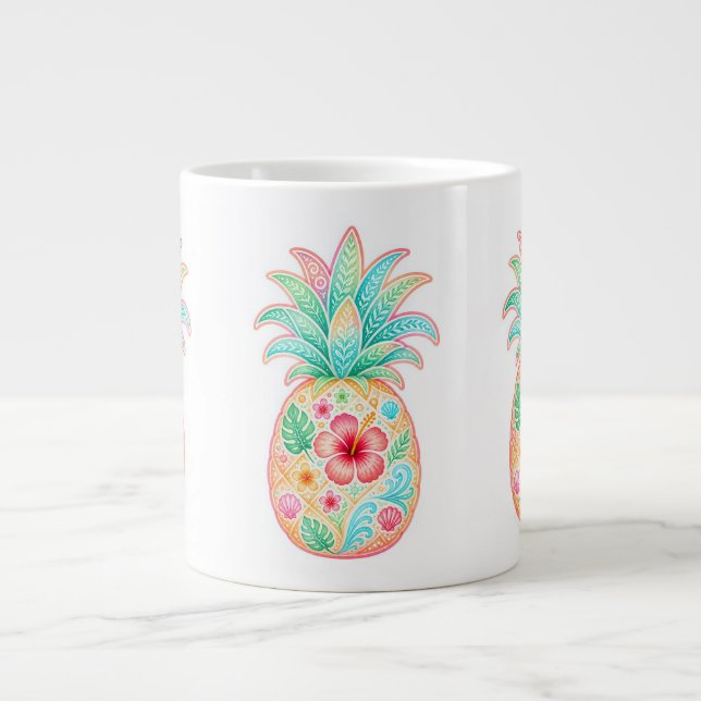 Tropischer Ananas-Blumen-Mug Jumbo-Tasse (Vorderseite)