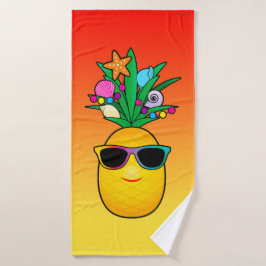 Tropischer Ananas-Cartoon mit Schatten Badehandtuch