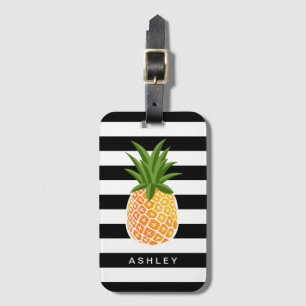Tropischer Ananas-Dekor-Schwarz-weiße Streifen Gepäckanhänger