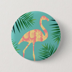 Tropischer Ananas-Flamingo u. Laub Button