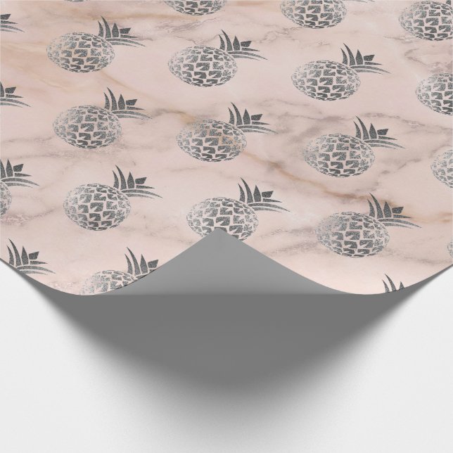 Tropischer Ananas-Grau-Marmor Geschenkpapier (Ecke)