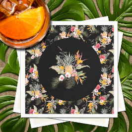 Tropischer Ananas-Hibiskus-Foliage auf Schwarz Serviette