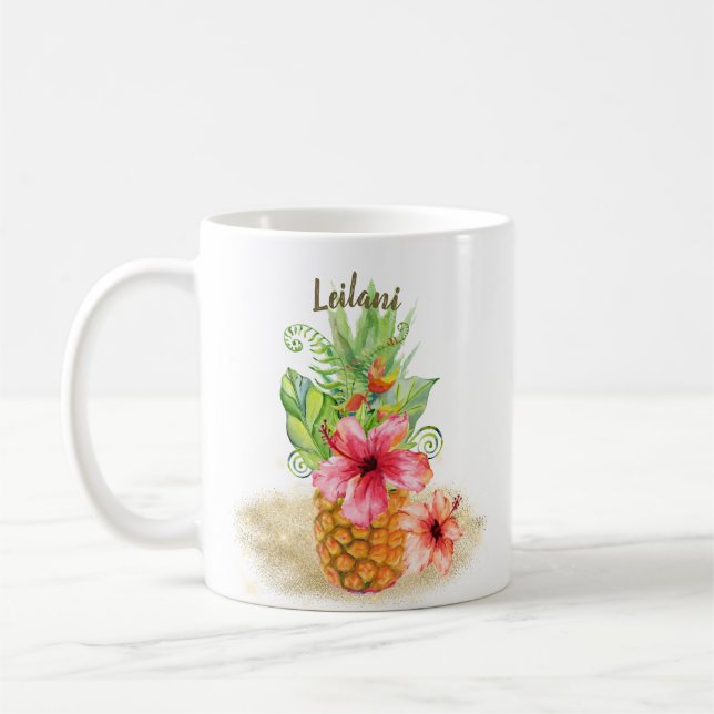 Tropischer Ananas Hibiskus Palme Kaffeetasse (Links)