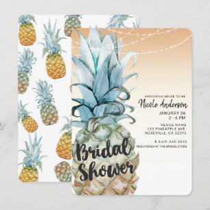 Tropischer Ananas & Lichterketten Brautparty Einladung