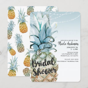 Tropischer Ananas & Lichterketten Brautparty Einladung