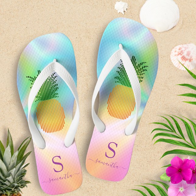 Tropischer Ananas, Mit Monogramm Sommer Flip Flops (Von Creator hochgeladen)