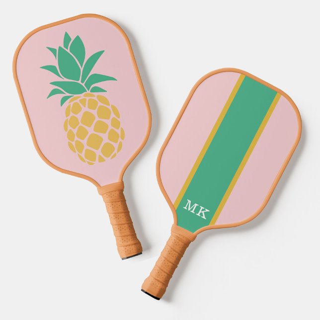 Tropischer Ananas Monogramm Streifen Pickleball Schläger (Von Creator hochgeladen)