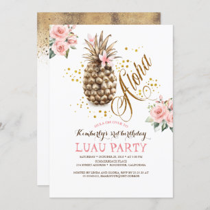 Tropischer Ananas Rosa Blume Luau Geburtstag Einladung