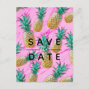 Tropischer Ananas Rosa Marmor Save the Date Ankündigungspostkarte