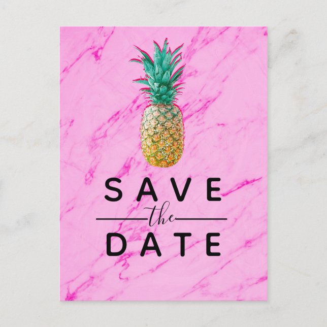 Tropischer Ananas Rosa Marmor Save the Date Ankündigungspostkarte (Vorderseite)