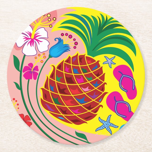 Tropischer Ananas Sommer Runder Pappuntersetzer (Vorderseite)