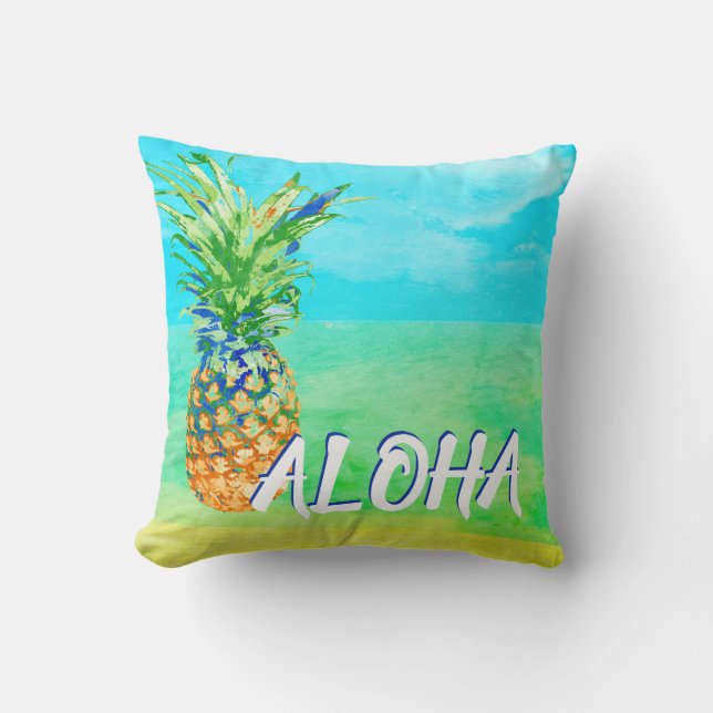 Tropischer Ananas-Strand Aloha Kissen (Vorderseite)