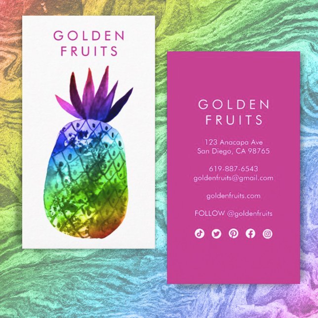 Tropischer Ananas Wasserfarbe Rosa Lila Regenbogen Visitenkarte (Von Creator hochgeladen)