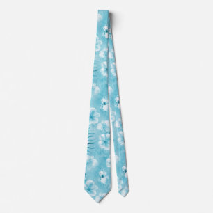 Tropischer Aqua Weißer Orchideen Hibiskus Floral Krawatte