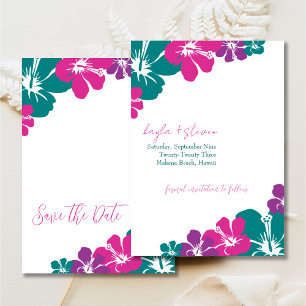 Tropischer Aquamarin rosa Lila Hibiskus Save the D Einladung