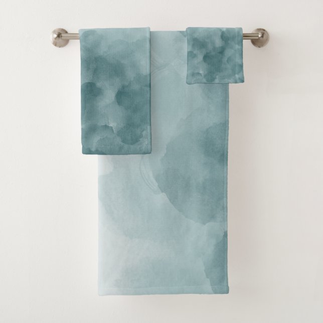 Tropischer aquamariner blauer Watercolor Badhandtuch Set (Insitu)