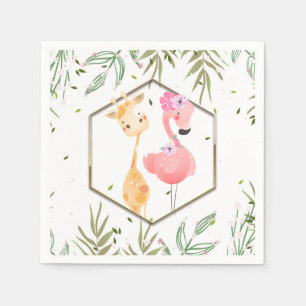 Tropischer Aquarell-Flamingo- und Giraffen-Babyemp Serviette