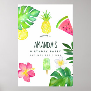 Tropischer Aquarell-Sommer-Geburtstag Poster