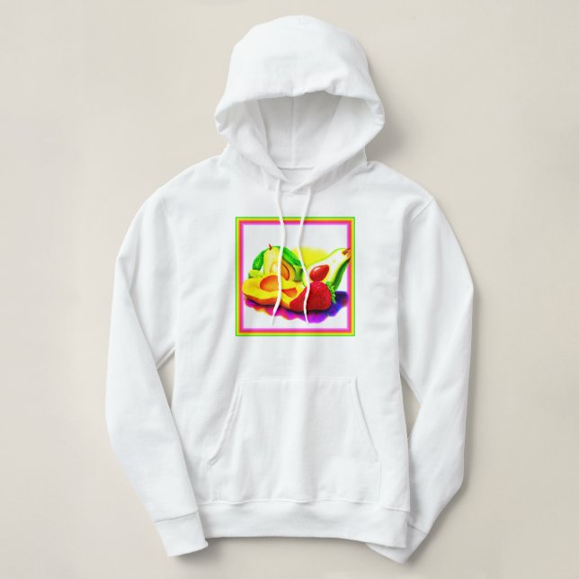 Tropischer Avocado, Erdbeere und Mango. Jetzt kauf Hoodie (Design vorne)