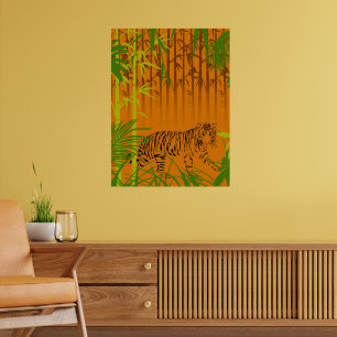 Tropischer Bambus und Leopard Poster