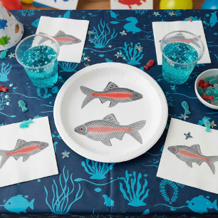 Tropischer Barbenfisch Rot und Grau Exotisch Aquat Pappteller