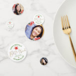 Tropischer Bat Mitzvah 3 Foto Grüne goldene Flora Konfetti<br><div class="desc">Fügen Sie Ihrem Lieblings-Bat Mitzvah-Party einen besonderen Stil mit diesem anpassbaren Tisch Konfetti hinzu! Eine stilvolle, atemberaubende, farbenfrohe, tropische Aquarellfarben-Blume, Imitate goldgeschriebene Schrift, Star of David und Glitzer-Punkte, zusammen mit dem federgrünen modernen Sans Serif Typ, überlagern einen weißen Hintergrund auf einer Seite. Ihr Bat Mitzvahs Foto und mehr Blume sind...</div>