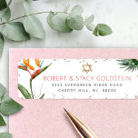 Tropischer Bat Mitzvah Gold Palm Wasserfarbenadres<br><div class="desc">Seien Sie stolz, freuen Sie sich und feiern Sie diesen Meilenstein Ihres Lieblings-Bat Mitzvah mit diesem raffinierten, personalisierten Rücksendelabel! Stilvolle, atemberaubende, farbenfrohe tropische Wasserfarbenvögel paradiesischer Blume, Imitate goldener Star von David und Glitzer Punkte und dunkle Rose rosa und graue moderne Sans Serif Typ Overlay einen weißen Hintergrund. Personalisieren Sie den...</div>