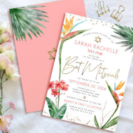 Tropischer Bat Mitzvah Gold Script Floral Wasserfa Einladung