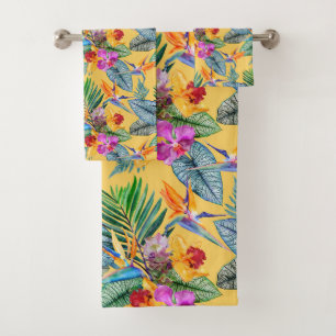 Tropischer Bird of Paradise & Orchid Badhandtuch Set