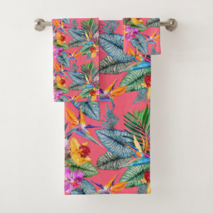 Tropischer Bird of Paradise & Orchid Spring Garden Badhandtuch Set