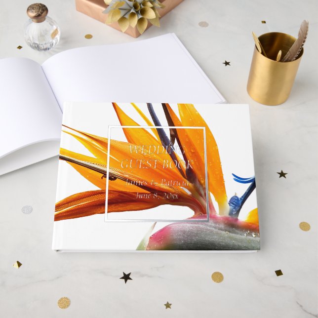Tropischer Bird of Paradise Pflanze Hochzeit der B Gästebuch (Vorderseite offen)