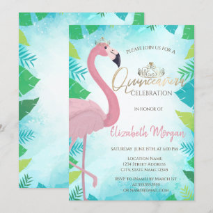 Tropischer Blatt-Rosa-Flamingo-Sommer-Quinceañera Einladung