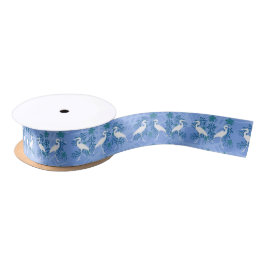 Tropischer Blaue Herde mit Blume-Muster Satinband