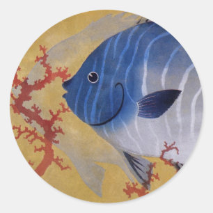 Tropischer Blauer Fisch Vintage Koralle Meereslebe Runder Aufkleber