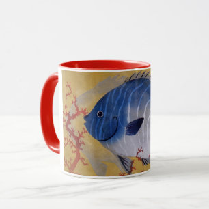 Tropischer Blauer Fisch Vintage Koralle Meereslebe Tasse