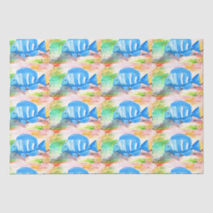 Tropischer blauer Fisch Wasserfarbe Meer Ozean  Seidenpapier