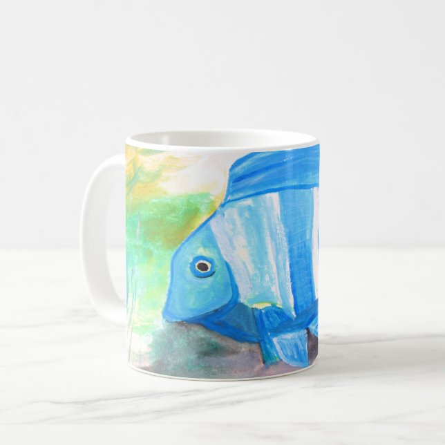 Tropischer Blauer Fisch Wasserfarbenmeer Kaffeetasse (Vorderseite Links)