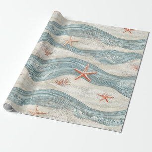 Tropischer blauer Meer Korallen Seestern Küste Geschenkpapier
