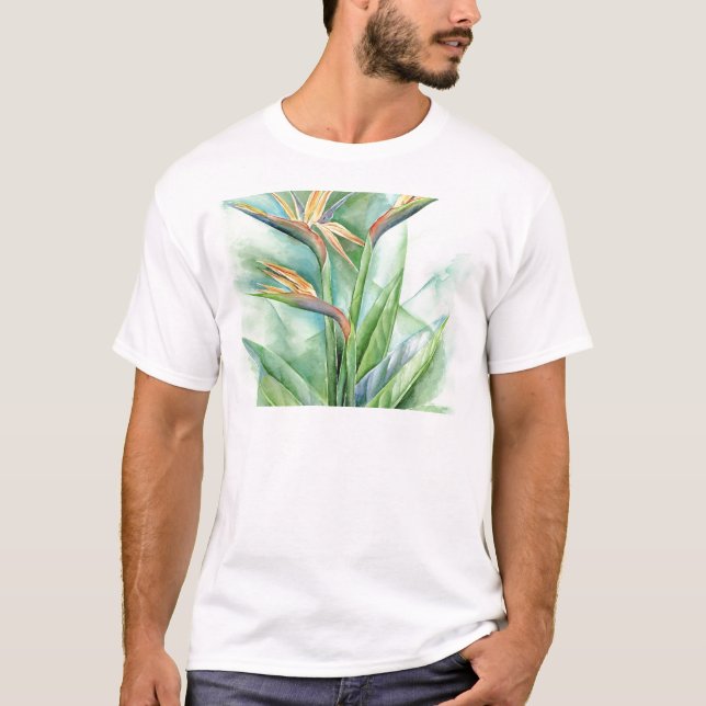 Tropischer Blumen-Paradiesvogel die Malerei - T-Shirt (Vorderseite)