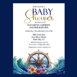 Tropischer Blumen Segelrad Junge Baby-Party Einladung