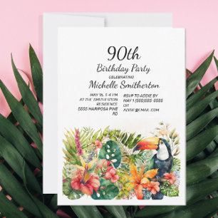 Tropischer Blumen-Tukan 90. Geburtstag Einladung