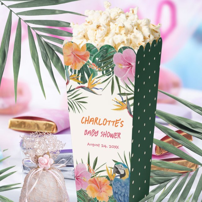 Tropischer Blumenaprot Wasserfarbendusche Geschenkschachtel (Tropical Floral Parrot Watercolor Dots Baby Shower Favor Boxes ©Susanne Sachers - Sunny Mind 🌞)