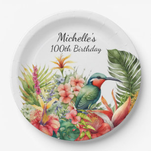 Tropischer Blumener Kolibri 100. Geburtstag Pappteller
