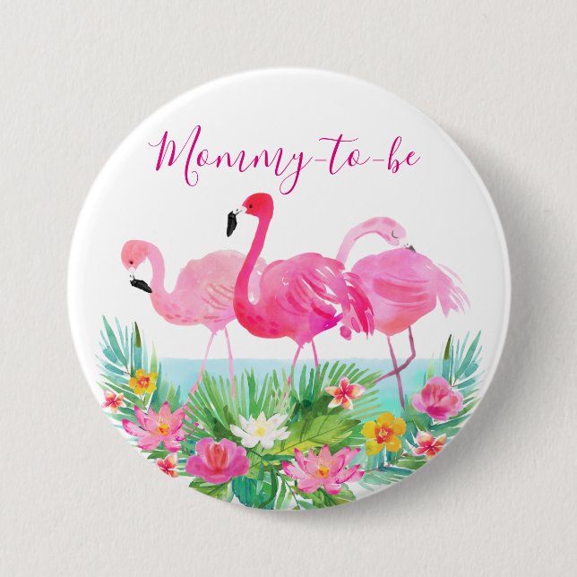 Tropischer Blumenflamingo Mama-zu-ist Button (Vorderseite)