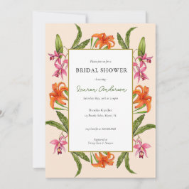 Tropischer Blumenpfirsich mit weißem Brautparty Einladung